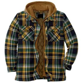 Thickened Cotton Padded Plaid Long Sleeve Loose Hooded Jacket (Option: Green-XL)