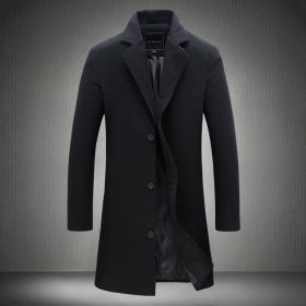 Autumn And Winter New Mens Solid Color Casual Business Woolen Coats (Option: Black-L)