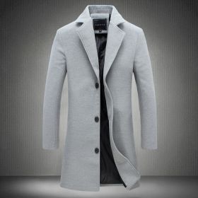 Autumn And Winter New Mens Solid Color Casual Business Woolen Coats (Option: Gray-3XL)