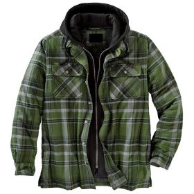 Thickened Cotton Padded Plaid Long Sleeve Loose Hooded Jacket (Option: Dark green-S)