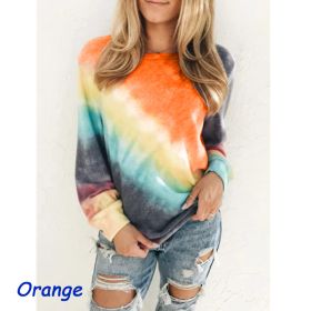 Fashion Tie Dye Rainbow Casual Long Sleeve T-shirt for Women (Option: Orange-M)