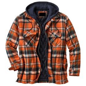 Thickened Cotton Padded Plaid Long Sleeve Loose Hooded Jacket (Option: Orange-5XL)