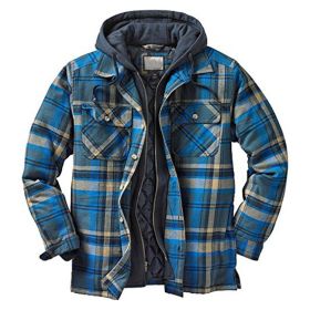 Thickened Cotton Padded Plaid Long Sleeve Loose Hooded Jacket (Option: Blue-4XL)