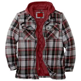 Thickened Cotton Padded Plaid Long Sleeve Loose Hooded Jacket (Option: Red-5XL)