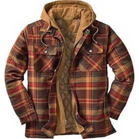 Thickened Cotton Padded Plaid Long Sleeve Loose Hooded Jacket (Option: Brown-5XL)