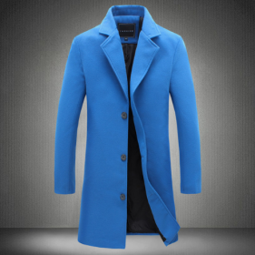 Autumn And Winter New Mens Solid Color Casual Business Woolen Coats (Option: Royal Blue-3XL)