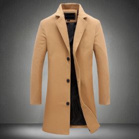 Autumn And Winter New Mens Solid Color Casual Business Woolen Coats (Option: Khaki-5XL)