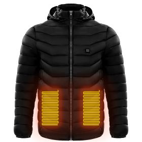 Men Heated Puffer Jacket Electric Heating Coat Insulated Hood Windbreaker (Option: Black-S)