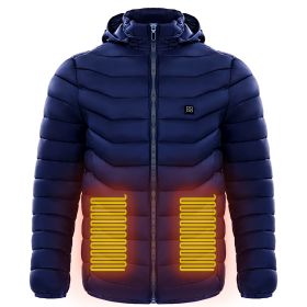 Men Heated Puffer Jacket Electric Heating Coat Insulated Hood Windbreaker (Option: Blue-3XL)